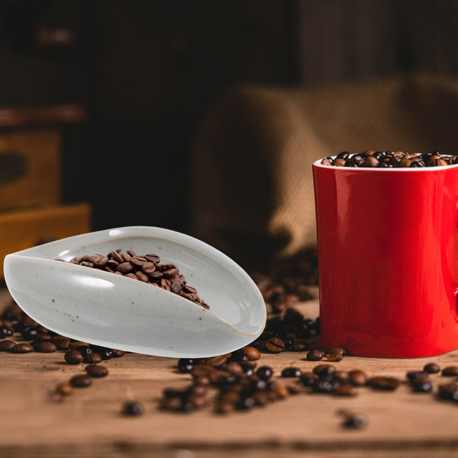 Coffee Tea Bean Leaf - Ceramiczna taca dozująca ziarna kawy, wielofunkcyjny