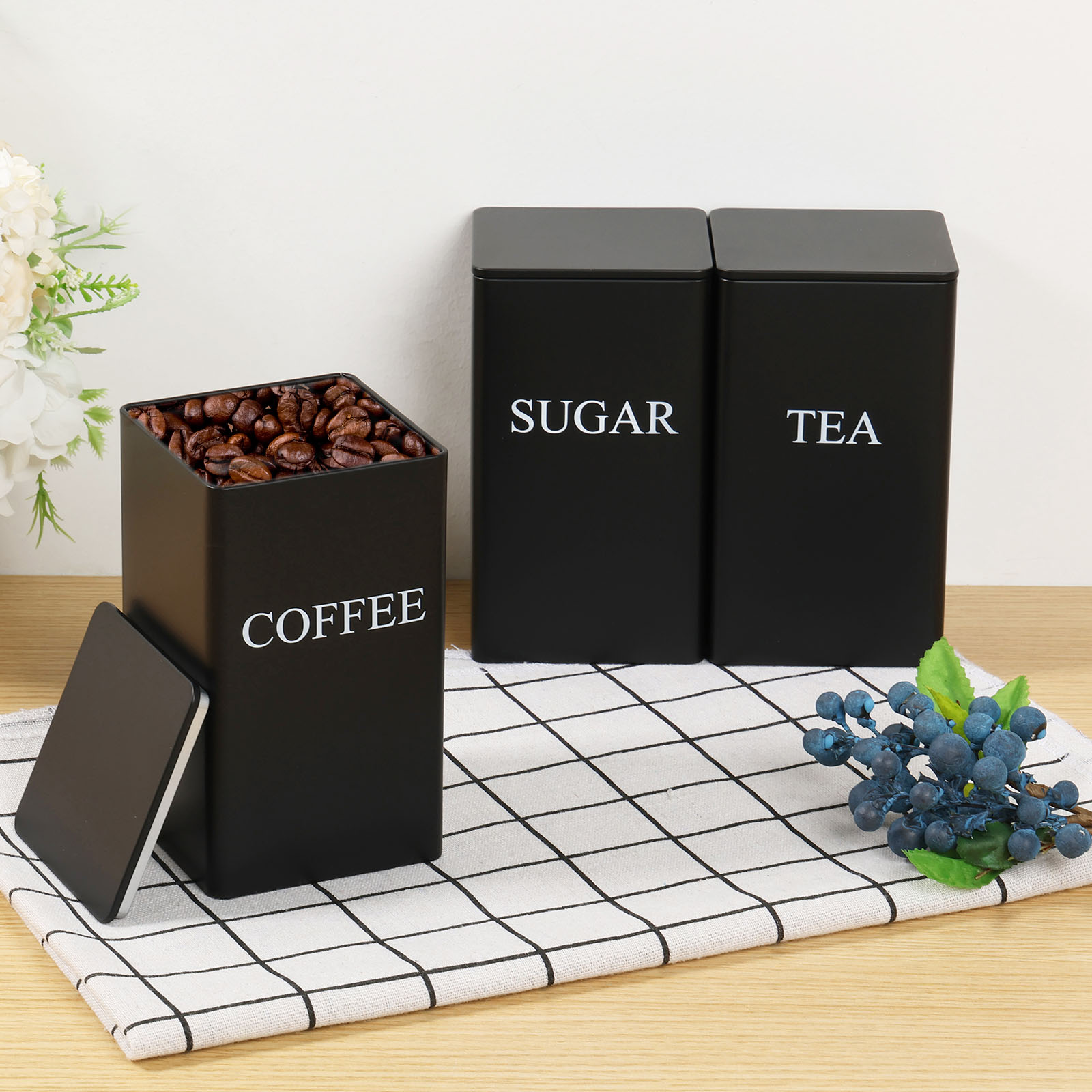 Coffee Tea Sugar Canister Set - 3 szt. Kanistry do przechowywania ziaren