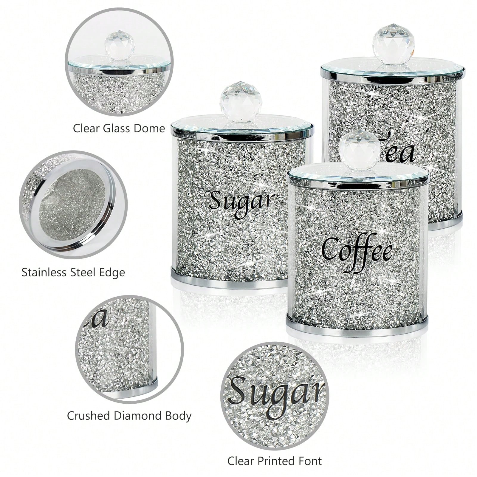 Coffee Tea Sugar Canister Set - Zestaw Pojemników na Kawę, Cukier, Herbatę,
