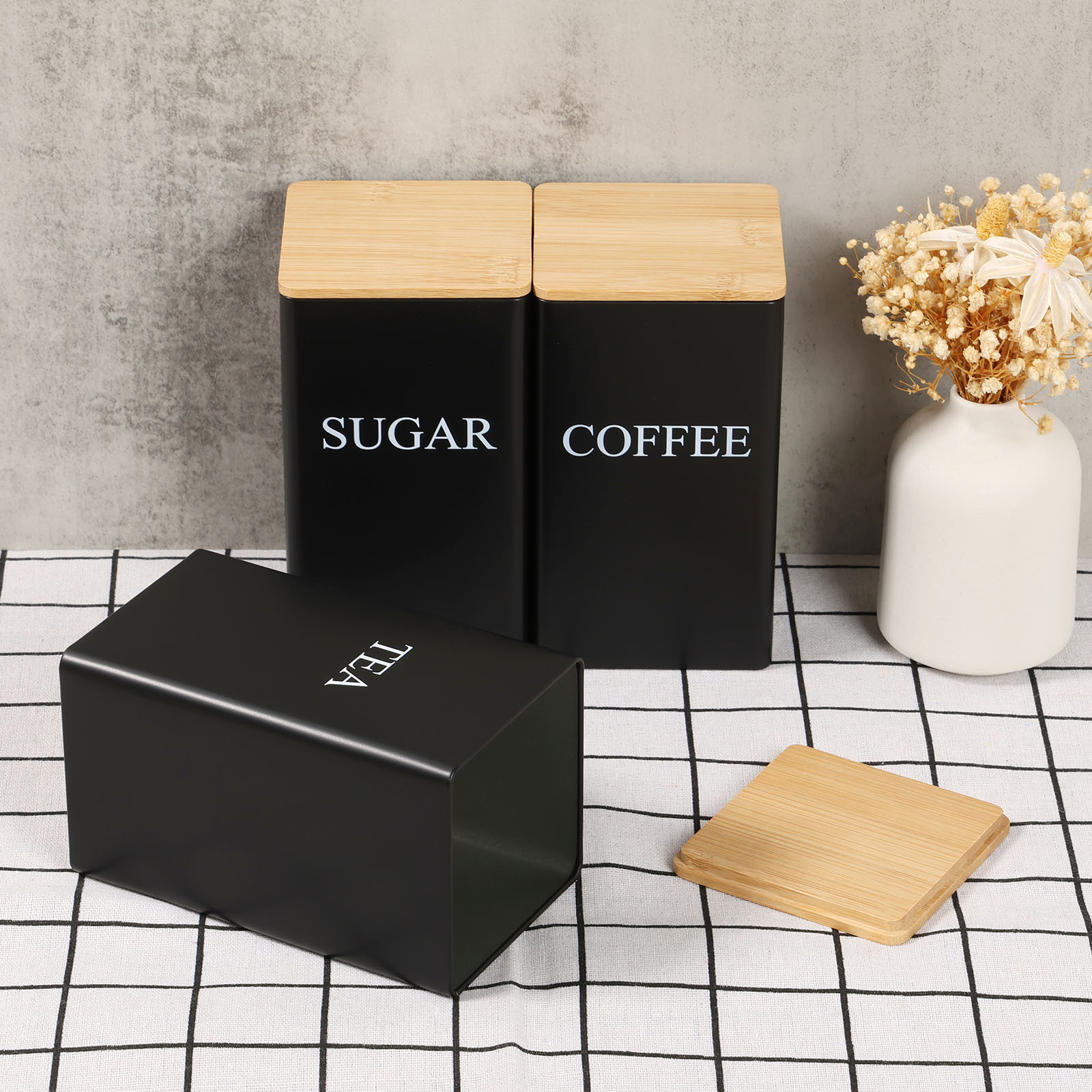 Coffee Tea Sugar Canister Set - Metalowy pojemnik na kawę i herbatę