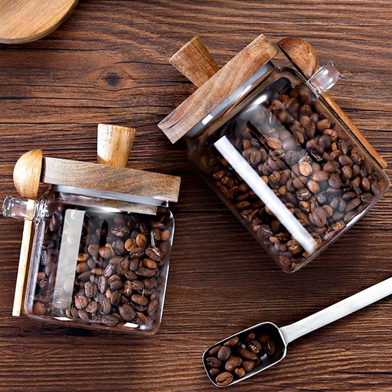ABJI - Szklane słoiki z drewni – Coffee Tea Sugar Canister Set recenzja i cena