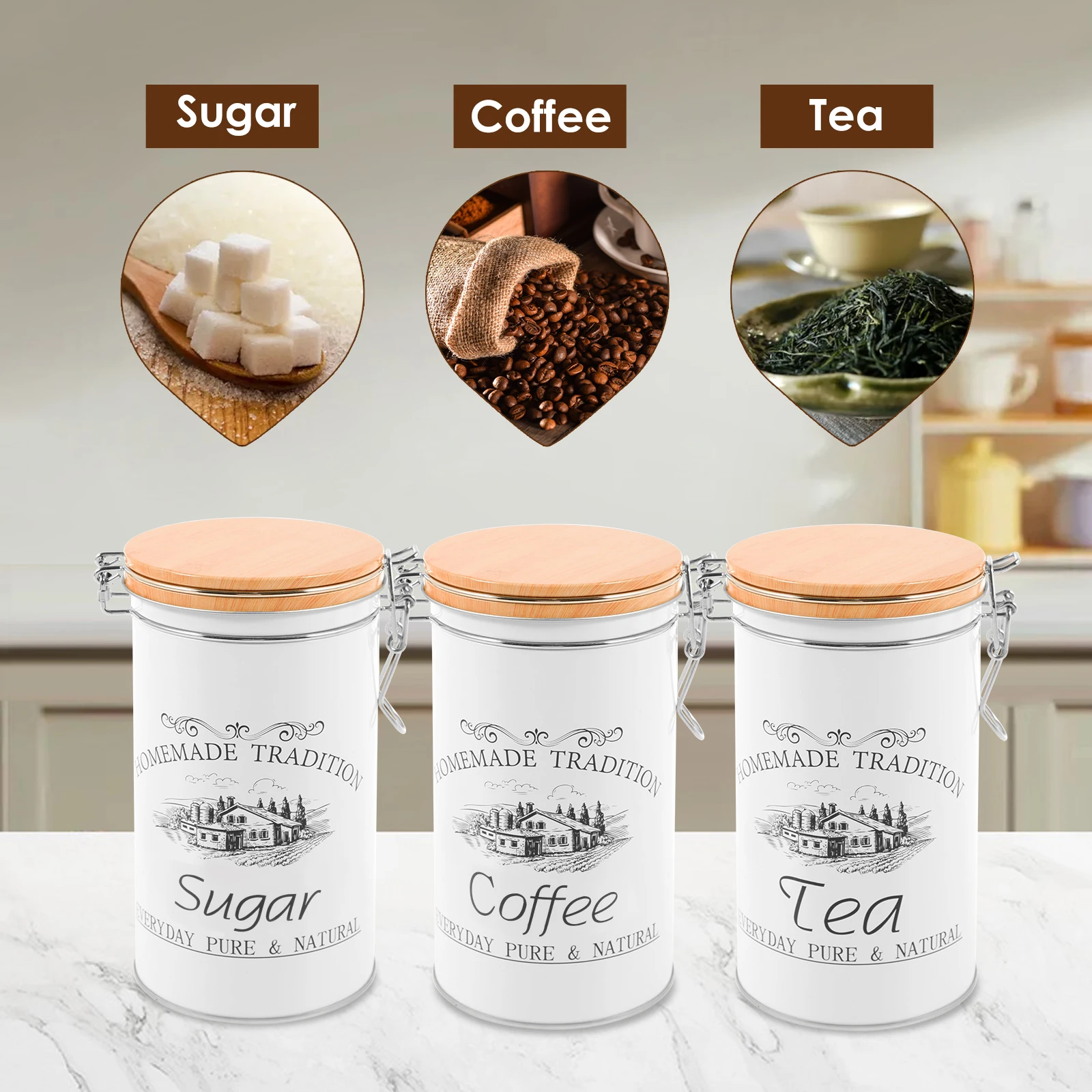 3 szt./zestaw Metalowe pojemni – Coffee Tea Sugar Canister Set recenzja i cena
