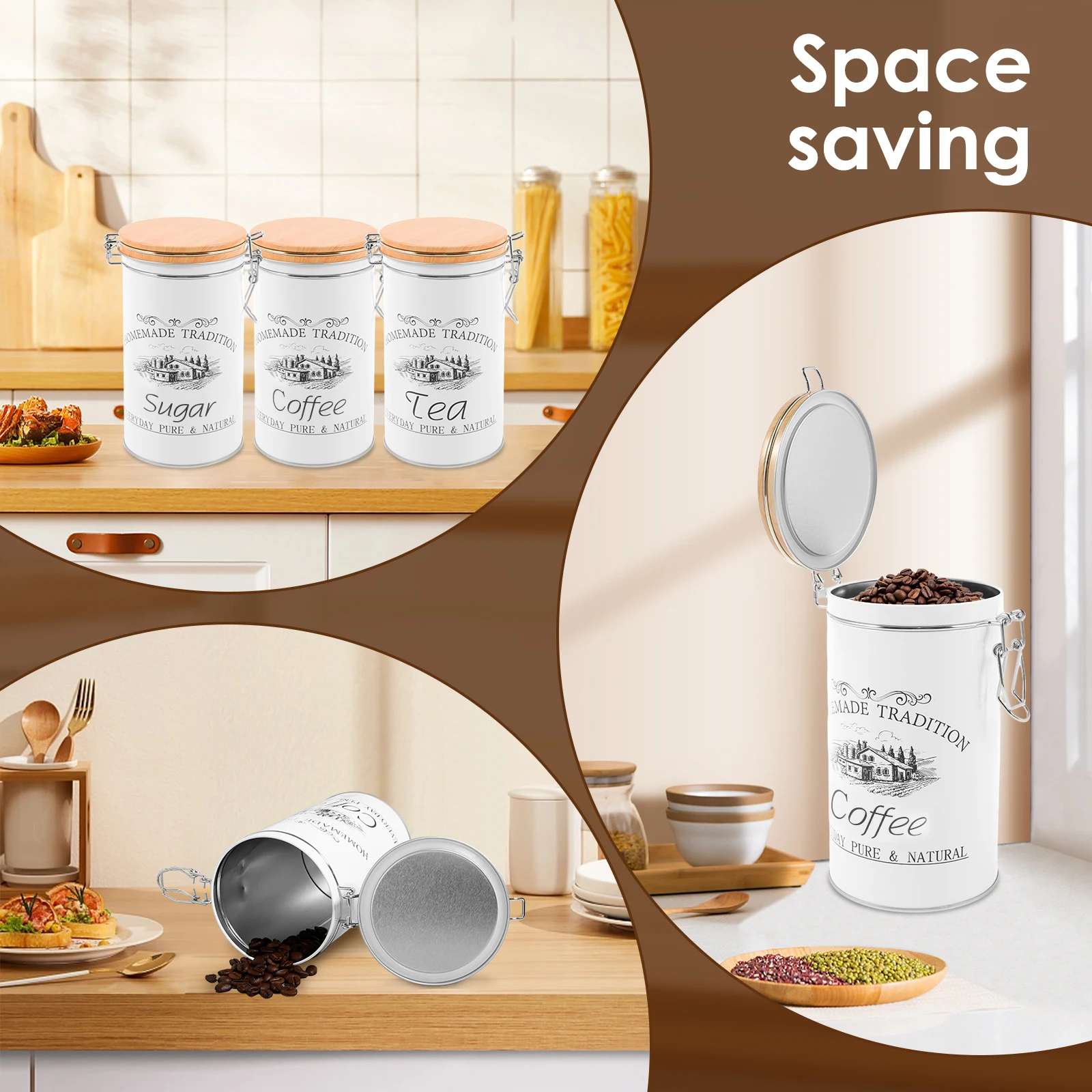 3 szt./zestaw Metalowe pojemni – Coffee Tea Sugar Canister Set recenzja i cena