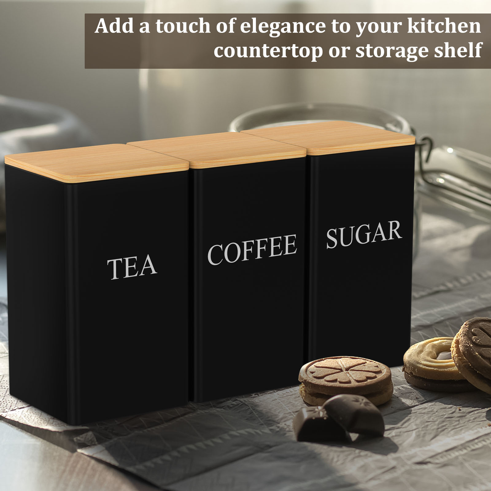Metalowy pojemnik na kawę i he – Coffee Tea Sugar Canister Set recenzja i cena